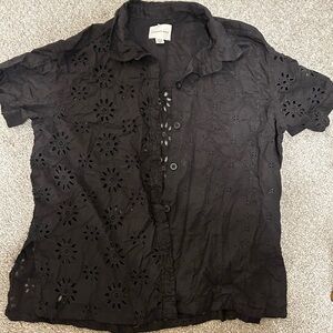American Eagle Outfitters Black Eyelet Men's Shirt